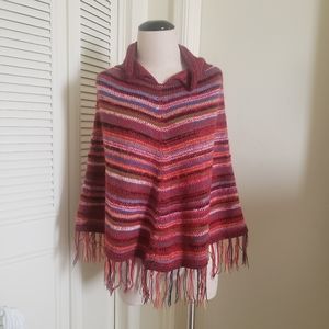Red Multicolor Knit Poncho